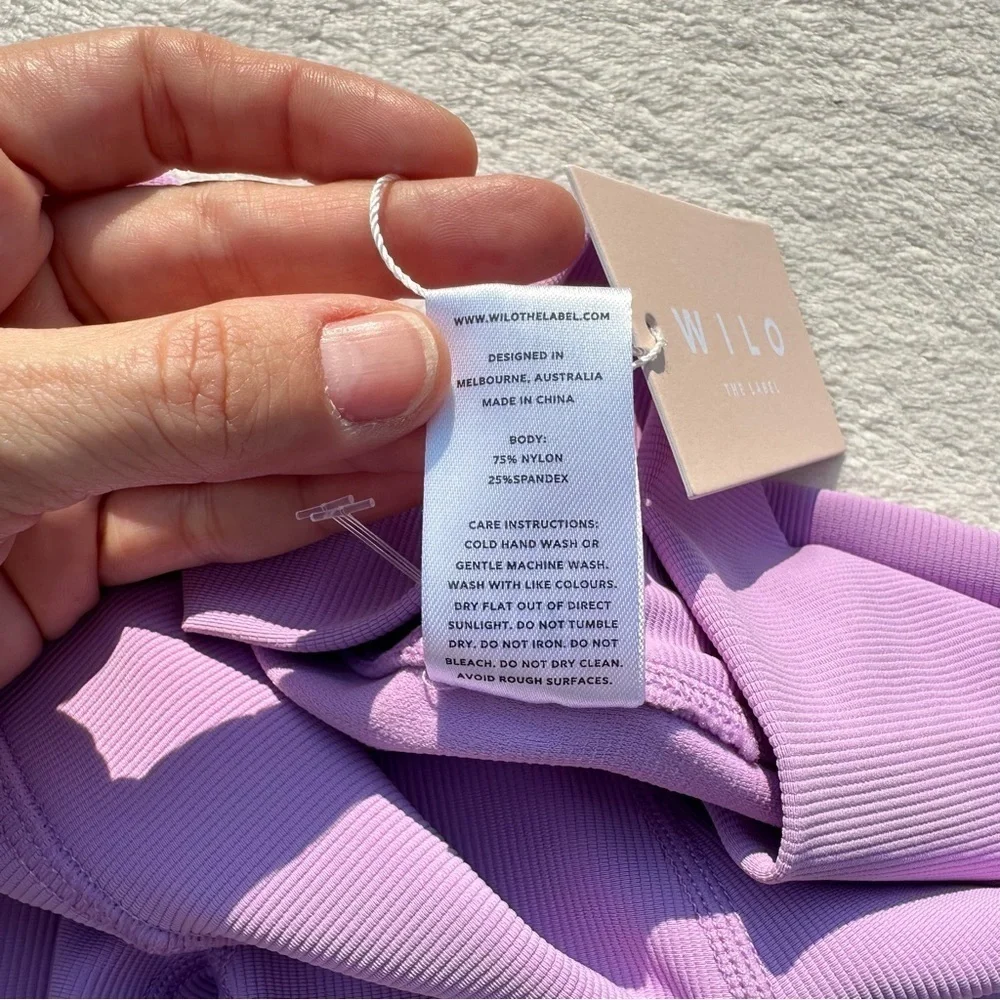 NWT Wilo the Label Ribbed Ruched Ankle Purple Leggings